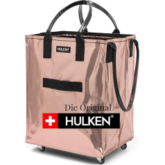 HULKEN - (Liela, rozā zelta krāsā) Daudzreizlietojama ritināmā soma un iepirkumu maisiņš ar ritenīšiem - RITOŠAIS VEZUMS - 30 kg kravnesība, ūdensizturīgs, ar izturīgiem rokturiem, ritenīšiem un riteņiem un rāvējslēdzēju