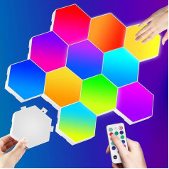 Sešstūra LED gaisma 12 gab. sešstūra LED sienas gaismas RGB ar tālvadības pulti un skārienpulti, inteliģentas spēļu dekorēšanas lampas DIY ģeometrijas sadales gaismas LED panelis spēļu partiju Ziemassvētku dekorēšanai
