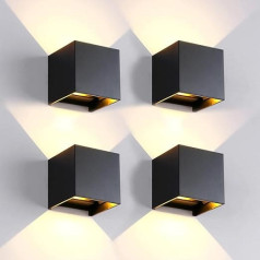 FUPE 4 gabali sienas lampas āra/iekšpusē sienas lampas LED āra sienas lampas IP65 ūdensizturīgs moderns melns 12 W 3000 K silts gaismas sienas apgaismojums kvadrātveida alumīnijs regulējams gaismas leņķis