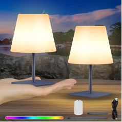 RWWR 2 LED galda lampu komplekts ar baterijām, bezvadu mini galda lampa, maza, ar iespēju regulēt apgaismojumu, silti balta un 7 krāsās, C tipa uzlādējama galda lampa, āra lampas guļamistabai, balkonam, terasei (pelēka, skārienjūtīga, kvadrā