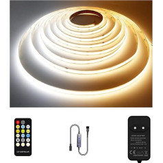 TTWAY CCT CCT COB LED lente 5 m, 2700 K - 6500 K 24 V regulējams balts LED lukturu komplekts ar RF vadību un adapteri, 608LEDs/m CRI93+ Daul White LED lente iekštelpām, telpām, DIY
