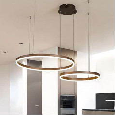 YYUTLUO Mūsdienīga DIY apļa LED lustra, 2 brūni zelta gredzeni, 40 + 60 cm = 40 W, LED piekaramā gaisma, izgatavota no metāla un akrila, 2,4 G dimmable tālvadības pults, apaļa griestu piekaramā lampa, dzīvojamā istaba,