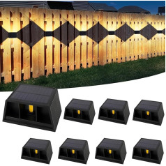 T-SUN Pack of 8 Solar Lights for Outdoors, 3000 K Solar Wall Light Outdoor, IP65 ūdensnecaurlaidīgs ar regulējamu uz augšu un uz leju dizainu un 240° staru leņķi LED saules starmeši sienu dārza žogam garāžai