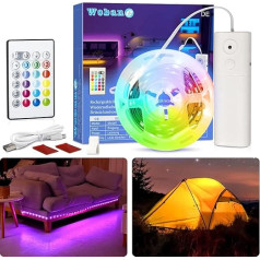 WOBANE uzlādējama RGB LED lente ar tālvadības pulti, 2000mAh akumulatora gaisma, 2M krāsu maiņas LED gaisma guļamistabai, ballītei, plauktam, dīvānam, brīvdienām, DIY interjera dekorēšanai