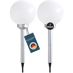 bmf-versand® LED Saules bumbu komplekts ar 2 baterijām - Saules bumbu gaisma sudrabaini balta - āra bumbu gaisma ar stieni - apaļas saules gaismas āra dārzam - dārza gaisma, noturīga pret šļakatām - saules gaisma