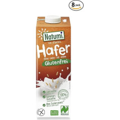 Natumi Organic Oat Drink Gluten Free, 8 x 1 L - Naturland Certified, Lactose Free, Gluten Free, No Added Sugar, Organic, Vegan, Made with German Oats, Dairy Free Alternative