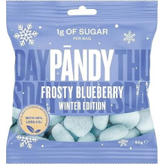 Pändy Frosty Blueberry - saldumi ar zemu ogļhidrātu saturu - veselīgas augļu konfektes - melleņu garša, tikai 1 g cukura un 85 kalorijas, 14 × 50 g