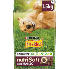 PURINA FRISKIES Nutri Soft 5 Promise sausā barība pieaugušiem suņiem ar liellopu gaļu, 6 maisiņi pa 1,5 kg