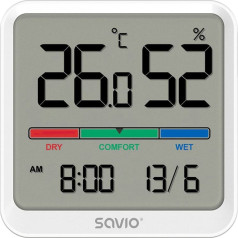 Temperatūras un mitruma sensors, izmantošanai iekštelpās, lcd displejs, pulkstenis, datums, rokturis ar magnētu, ct-01/w balts