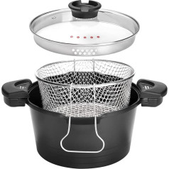 ROSSETTO Saucepan Indukcijas zupas katls Cast Aluminium Makaronu katls ar nelīpošu pārklājumu Fryer ar grozu Frī kartupeļu panna melna 24 cm