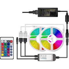 SHERAF 5 metru LED gaismas joslu komplekts 5050RGB krāsains 12V Bluetooth lietotnes kontrolieris 24 pogas infrasarkano staru krāsainas dekoratīvās gaismas joslas RGB krāsainu gaismas joslu komplekts