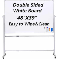 RIQHTIK Doppelseitiges mobiles Whiteboard, großes rollendes, magnetisches, trocken abwischbares Whiteboard, stehendes Staffelei-Whiteboard auf Rädern, tragbares, verstellbares,100 * 120cm/48 * 39in