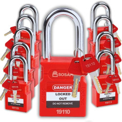 SOSAMV Lockout Tagout atslēgas - 10 sarkanās Lotus atslēgas - Lock Out Tag Out atslēgas - Dažāda bloķēšana - 2 atslēgas katrai atslēgai - drošības atslēgas Lockout Tagout komplektam -