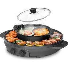 ENFRIFAM 2000 W elektriskais karstais katls, 2-in-1 karstais katls un Raclette grils, 8 personām, grilēts karstais katls, vienmērīga sildīšana ar neatkarīgu temperatūras regulēšanu, viegli tīrāms