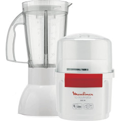 Moulinex AR6801 Smalcinātājs un blenderis La Moulinette 800 W + blenderis ar dubulto asmeni no nerūsējošā tērauda 200 g un 750 ml 1-2-3 augļi, balts/arkans