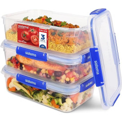 Sistema Klip It Plus Food Storage Containers Set, 2.2 Litres, Leak-Proof, Stackable and Airtight Storage Containers with Lid, Suitable for Fridge/Freezer, BPA-Free Plastic, Pack of 3