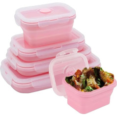 Kingmate 4 pārtikas uzglabāšanas trauku komplekts, silikona, salokāmi uzglabāšanas trauki, pārtikas uzglabāšanas trauki, ledusskapja trauki ar vāku, bez BPA, mazgājami trauku mazgājamā mašīnā, mikroviļņu krāsnī, rozā krāsā