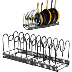 TsunNee Расширяемый органайзер для сковородок, органайзер для сковородок и крышек, держатель крышек для выпечки в кладовой (черный, 10 шт.)
