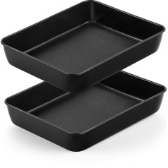 Joyfair cepšanas paplātes 2 dziļo kūku veidņu komplekts Nerūsējošā tērauda nelīpoša neliela cepšanas paplātes pannas/ taisnstūra cepšanas pannas kūkām, brūniešiem, lazanjai, kastroļiem, 23,8 x 18,5 x 5 cm, izturīgas pret rūsu