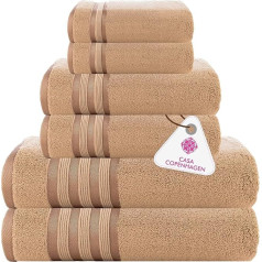 CASA COPENHAGEN Zero Twist, 6-teiliges Handtuch Set 100% Baumwolle, Beige, 600g/m², 2 Bad, 2 Hand, 2 Waschlappen aus ägyptischer Baumwolle, ultraweiche Luxushandtücher für Hotel, Spa, Küche