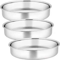 Joyfair Cake Pan for Baking, 20cm Round Stainless Steel 3 Pack Mini Baking Tins for Toaster, Birthday/Christmas, Mirror Finish, Healthy and Durable, Dishwasher Safe, 20cm