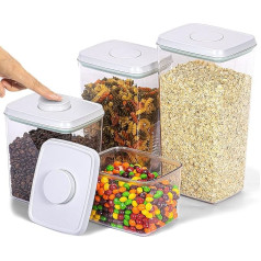 Uamector Storage Jars with Lid, Airtight, One Hnaded Operated Storage Container Set, BPA-Free, Airtight, Stackable Containers for Dry Cereal, Pantry, Cereal, Snack, Sugar, Coffee (Pack of 4)