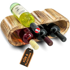 SIMPLEX DOMO Rustic Wine Rack Wood Flamed - koka pudeļu statīvs 6 pudelēm, 2 līmeņi - mūžīgs dizains, maigi eļļots - šaurs vīna statīvs virtuvei, ēdamistabai, viesistabai