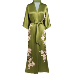 BABEYOND Kimono halāts Ilgs ziedu satīna nakts halāts Silky Robe Hen Night Bathrobe