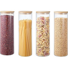 Airtight Glass Storage Jar with Bamboo Lid | BPA Free Clear Kitchen Storage Jar (Pack of 4, 2L)