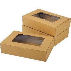 KEYIDO Kraft papīra cepumu kastes ar logu, 8,5 x 5,5 x 2 collas, tukšas dāvanu iesaiņošanas kastes, kraftpapīra cepšanas kastes smalkmaizītēm, konditorejas izstrādājumiem, cupcakes, konfektes, kūkas, kūkas, 20 iepakojums
