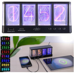 Infactory Clock: (cauruļu galda pulkstenis, digitālais pulkstenis, digitālais pulkstenis, senioru tālrunis, USB A/C ports, USB barošana)