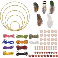 iDMRURvm Dream Catcher Craft komplekts Dream Catcher Craft komplekts ar 5 gabalu metāla Dream Catcher apli 10 gabalu 3 mm ādas auklas 50 gabalu spalvu 60 gabalu jauktas koka pērlītes DIY amatniecības Dream