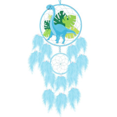 Chstarina Dream Catcher Bērnu dinozauru sapņu ķērājs, roku darbs sapņu ķērājs ar spalvām, sienas piekaramais rotājums, sapņu ķērājs dāvana zēniem meitenēm bērnu istabas guļamistabas rotājums (zils)