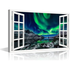 TISHIRON 3D Window View Wall Art Aurora Landscape glezna uz audekla Fake Window Wall Decorations for Living Room Stretched and Framed Bedroom Wall Decoration Gatavs pakārt birojam