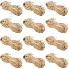 MUKLEI 12 iepakojumi 600 g dabiskās rafijas saišķu Dabiskās rafijas ruļļi Brūnā rafija roku darinājumiem Dāvanu iesaiņošanai Puķu pušķi Dekorācijas 50 g vienā iepakojumā