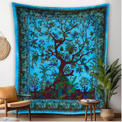 Craft Trade Dzīvības koks gobelēns Sienas iekārta Trippy Estētisks gobelēns Mājas apdare viesistabai Guļamistaba Dzīvojamā istaba Kopmītne - Zils - 50 x 60 collas