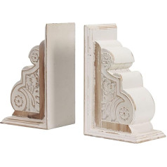 Sintosin Rustic Bookend Wood White in Antique Finish (1 Pair/2 Pieces), ar roku virpots, griezts, dekoratīvs grāmatu turētājs plauktiem, dekoratīvs, šabjains grāmatu turētājs plauktiem