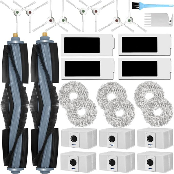 AiLomey Aksesuāri Ecovacs Deebot T20 Omni, rezerves daļas Ecovacs Deebot T20 e Omni putekļu sūcējiem, 2 galvenās birstes, 4 filtri, 6 salvetes, 8 sānu birstes, 6 putekļu maisi