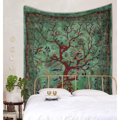 Populārs rokdarbi Gobelēns Twin Tree of Life Hippie Tie Dye Psychedelic Wall Hanging - Indijas Maditation Gypsy Bohemian Hippy Dorm Room Decor Green 53 x 78 collas