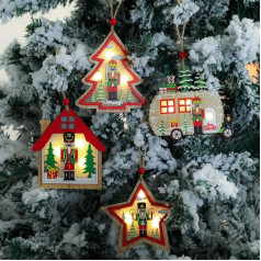 Queta LED Ziemassvētku piekariņš Koka Ziemassvētku eglīšu rotājums Ziemassvētku eglīšu rotājums Piekaramais koka eglīšu rotājums Ziemassvētku rotājums Ziemassvētku rotājums piekāršanai