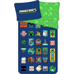 Bērnu gultas veļa Apgājams dizains Minecraft Badges Creeper Pig Sheep TNT Bee Blue Green Segas pārvalks 140 x 200 cm Spilvenu pārvalks 70 x 90 cm 100% kokvilna