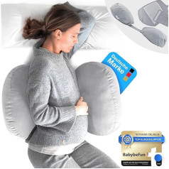 BabybeFun kompakts grūtniecības spilvens miegam pret muguras sāpēm [papildu komforts, pateicoties regulēšanas funkcijai] Grūtniecības spilvens | mazgājams | elastīgs pildījums | gaiši pelēks