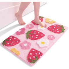QJHOMO Vannas paklājs neslīd 45x65cm Cute Strawberry Vannas istabas piederumi Ziedu grīdas paklājs Biezs mīksts mikrošķiedras mašīnā mazgājams absorbējošs paklājs guļamistabai