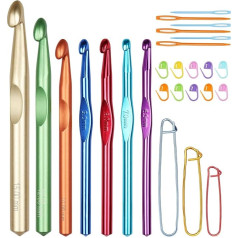 Aeelike 26 tamboradatu komplekts, krāsains tamboradatu komplekts, lieli izmēri, metāla ar izmēriem, 6,5 mm - 15 mm tamboradatas ar ergonomisku rokturi un gludām adatām, ideāli piemērots segu un segu tamborēšanai