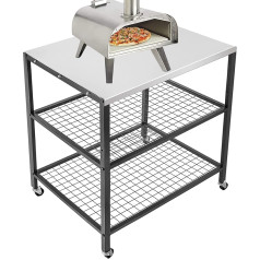 Стол для пиццы на открытом воздухе BBQ Cart Table Pizza Oven Stand Trolley Rack Stainless Steel Table on Wheels Dining Table Prep Table BBQ Stand for Kitchen Patio Backyard Garden 80 X