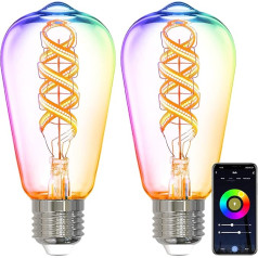 ANTELA Alexa spuldzes E27 5W Smart LED Vintage Edison Lamp, WiFi RGB dimmable spuldze, App Control, saderīga ar Google Home, silti balta gaisma, Pack of 2