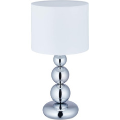 Relaxdays Galda lampa ar bumbu, nakts lampa ar auduma abažūru, H x D: 50 x 25 cm, E27, galda lampa Dzīvojamā istaba, sudraba/balta krāsa