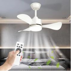 Mefine 71 cm griestu ventilators ar apgaismojumu, kluss, mazs griestu ventilators ar gaismu un tālvadības pulti, LED lampa ar ventilatoru guļamistabai, viesistabai, reversīvs līdzstrāvas motors, 6 ātrumi