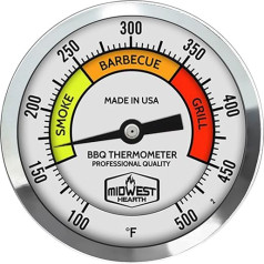 Midwest Hearth Deluxe griltermometrs ar kalibrēšanu (7,6 cm Zifferblatt, 10,2 cm Stiel)