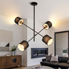 ZMH Piekaramais apgaismojums Ēdamgalds Piekaramā lampa Dzīvojamā istaba - Dzīvojamās istabas lampa Piekaramā lampa Ēdamgalds Ēdamgalds Lampa Vintage ēdamistabas lampa Melna griestu lampa 4 spuldzes Virtuves lampa guļamistabai